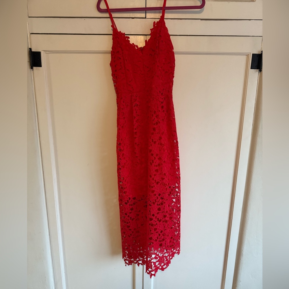 Astr Red Lace Midi Dress